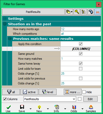 Filter / Situation in the past / Previous matches: same results