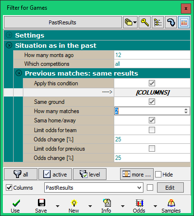 Filter / Situation in the past / Previous matches: same results