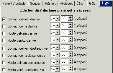 Filtr pro definici podmínek pro určení, zda tým v minulosti vstřelil nebo dostal první branku zápasu