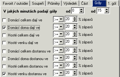 Filtr pro definici podmínek pro určení, v jaké minutě vstřelí tým gól