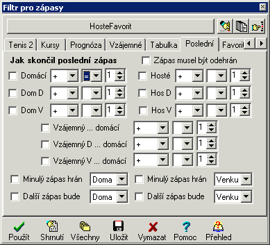 Filtr - výsledky posledních zápasů