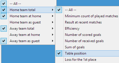 Filter section: Balance / Home team total