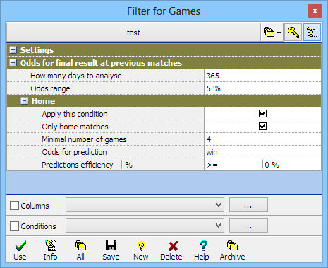 Filter - odds efficiency