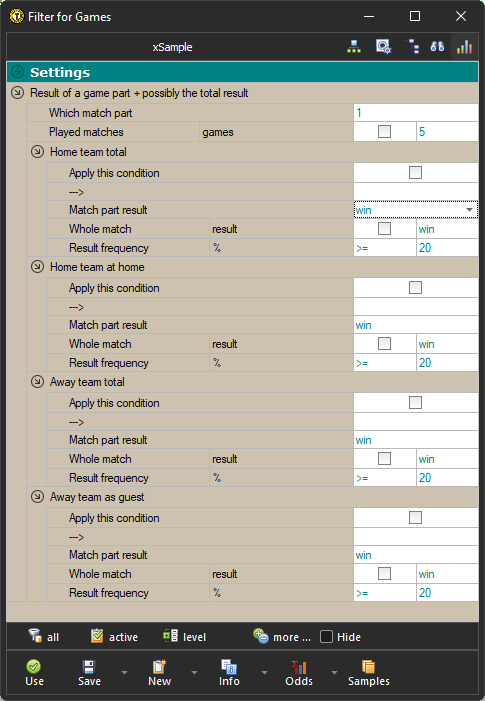 Filter / Match part - total result