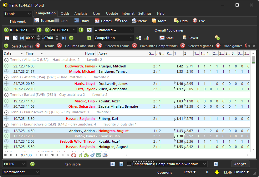 Running score in tennis