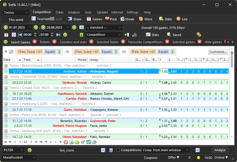 Running score in tennis